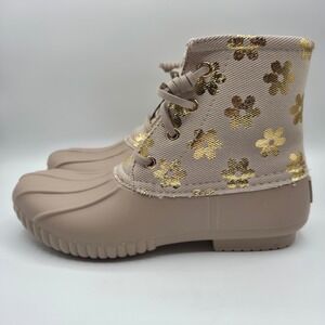 NIB Simply Southern Womens Floral Duck Boots Lace Up Rain Boots Size 7 FUN!
